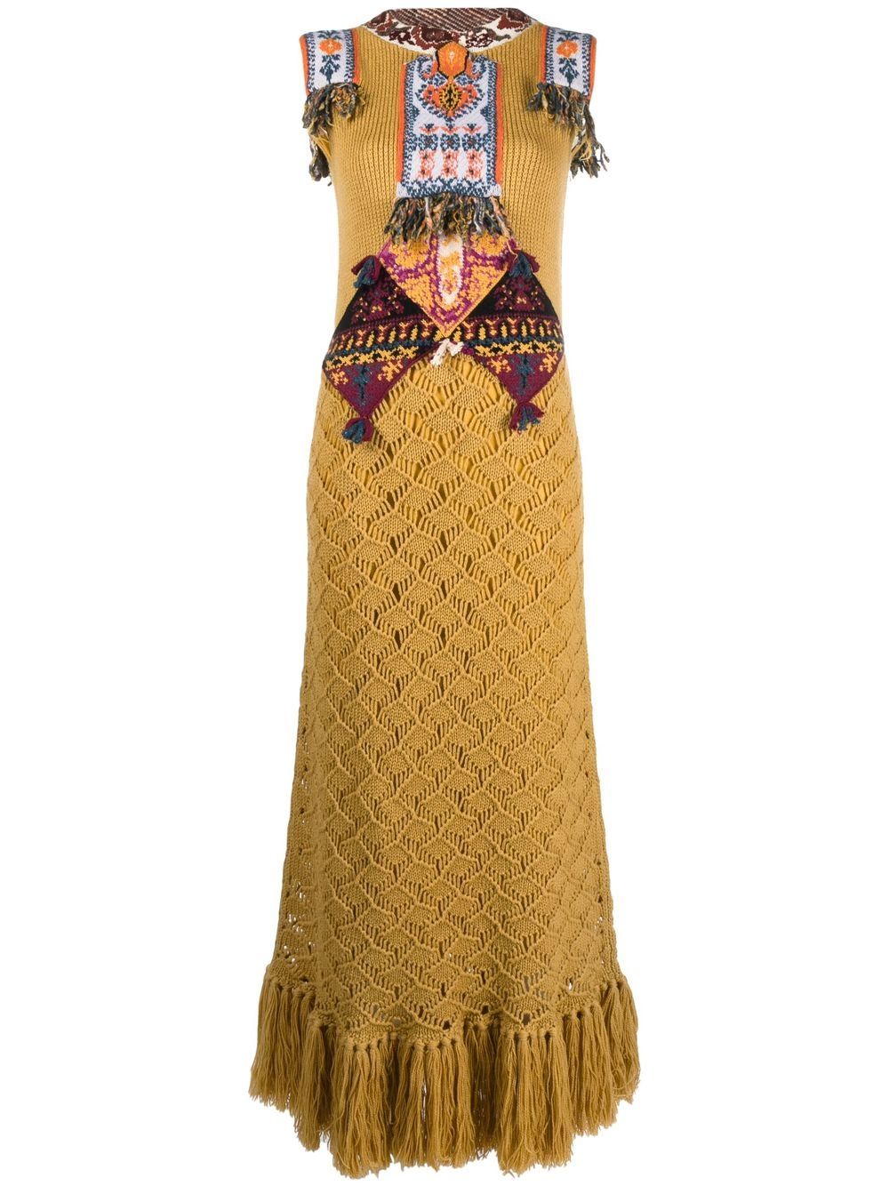 ETRO 提花贴花钩编针织超长连衣裙 - 黄色