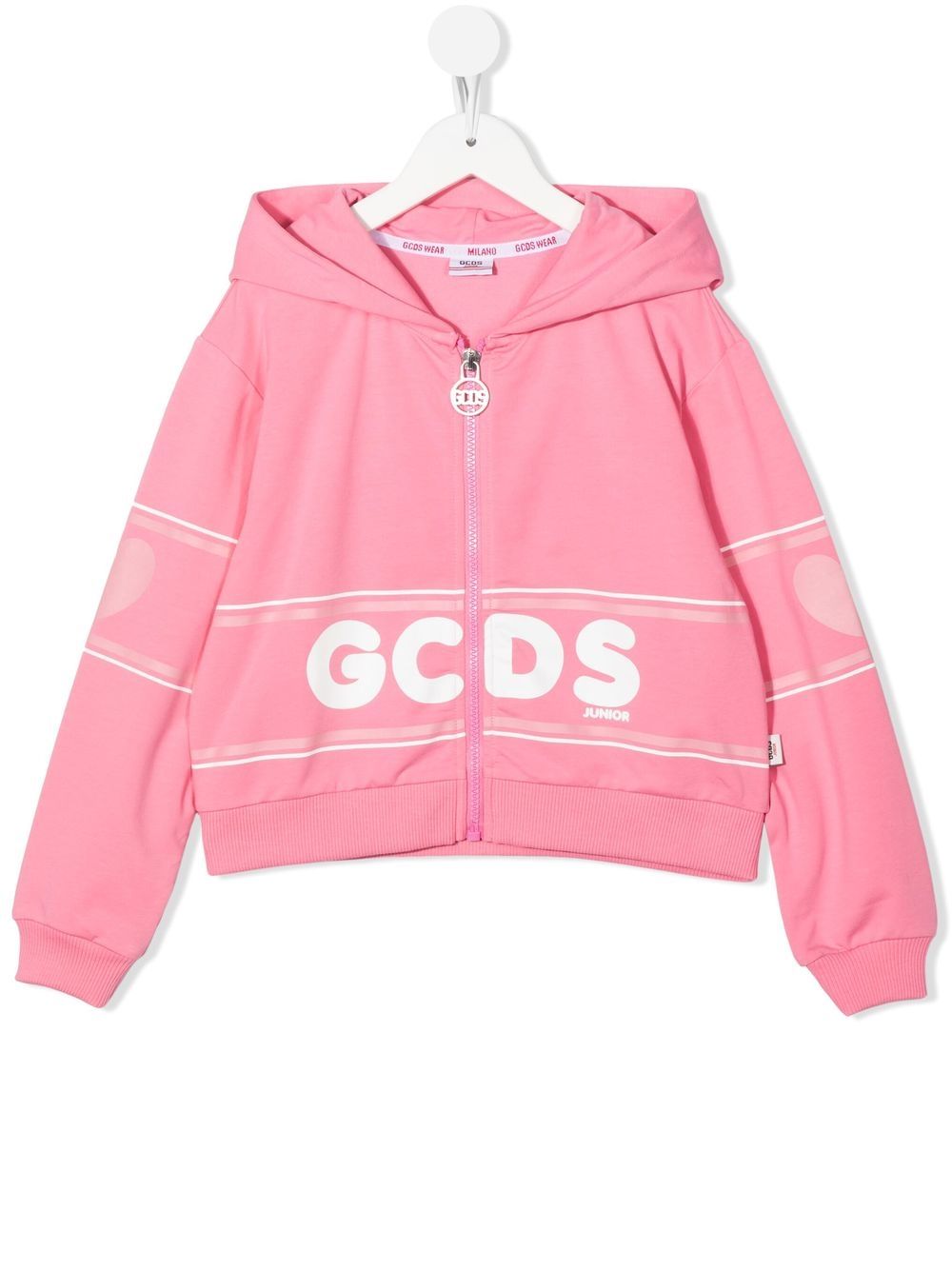 Gcds Kids logo印花拉链连帽衫 - 粉色