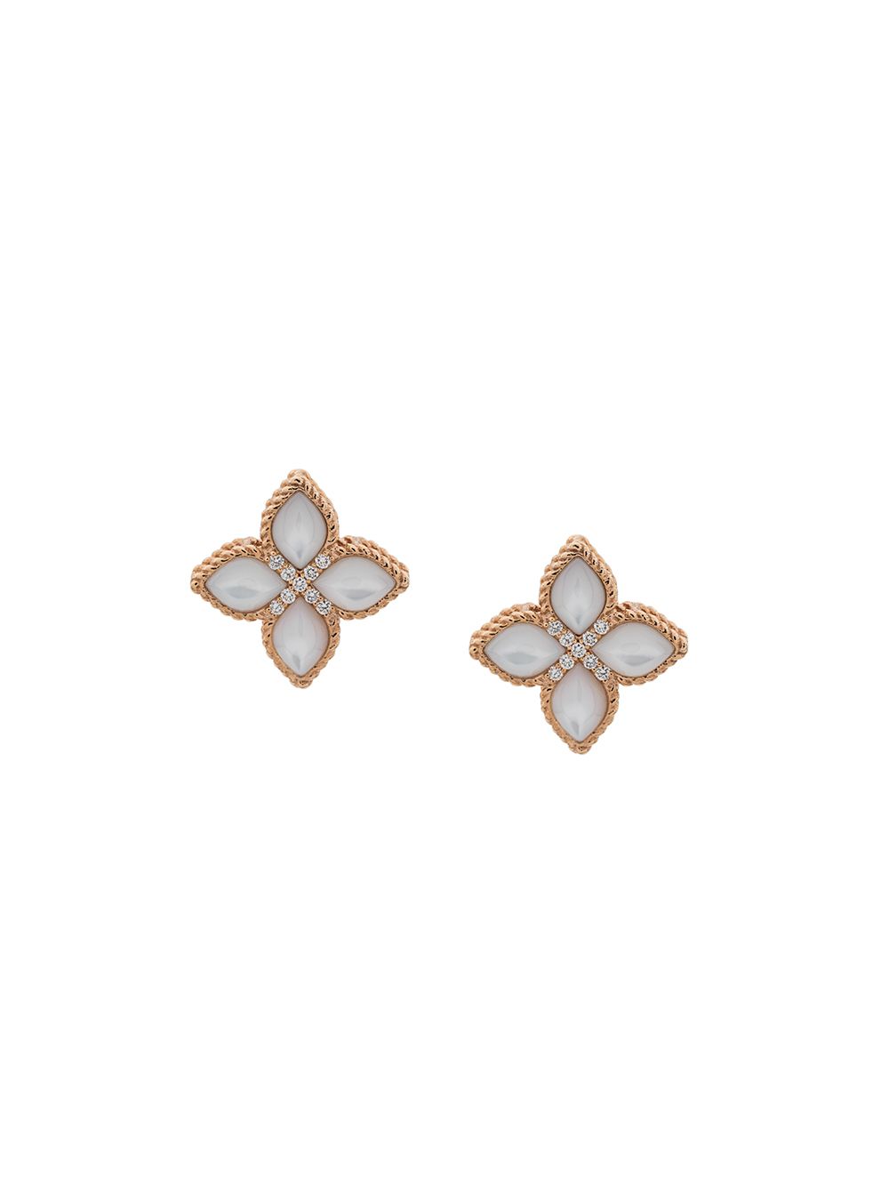 Roberto Coin Princess Flower 18K黄金钻石镶嵌耳环 - 白色