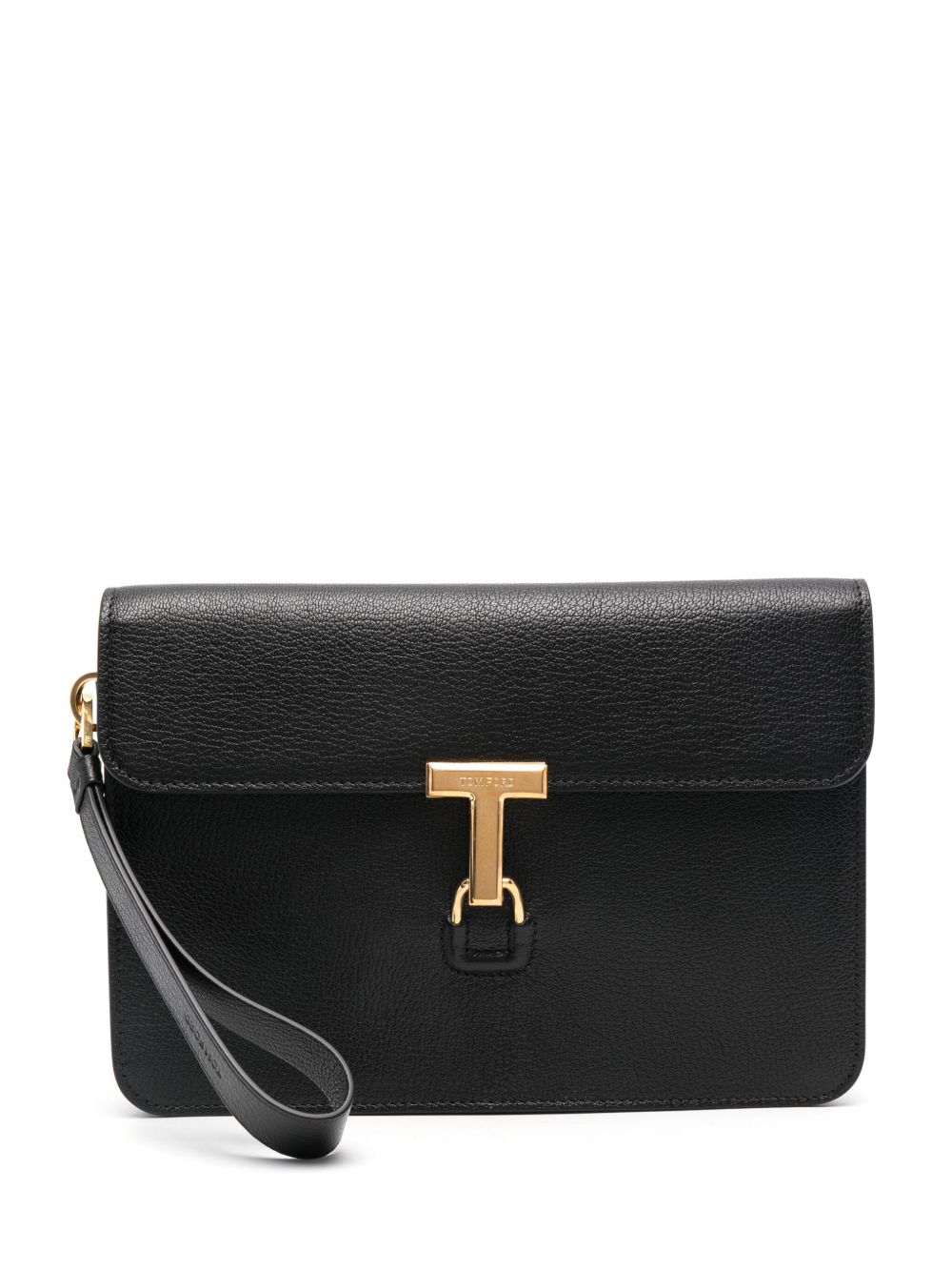 TOM FORD logo雕刻皮质手拿包 - 黑色