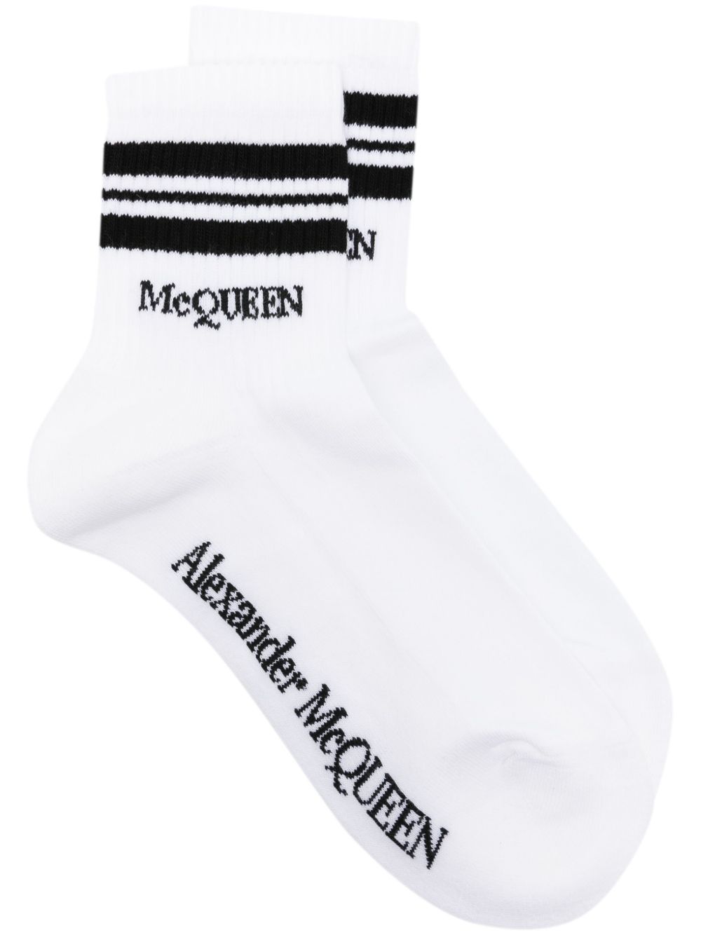 Alexander McQueen logo刺绣条纹针织袜 - 白色
