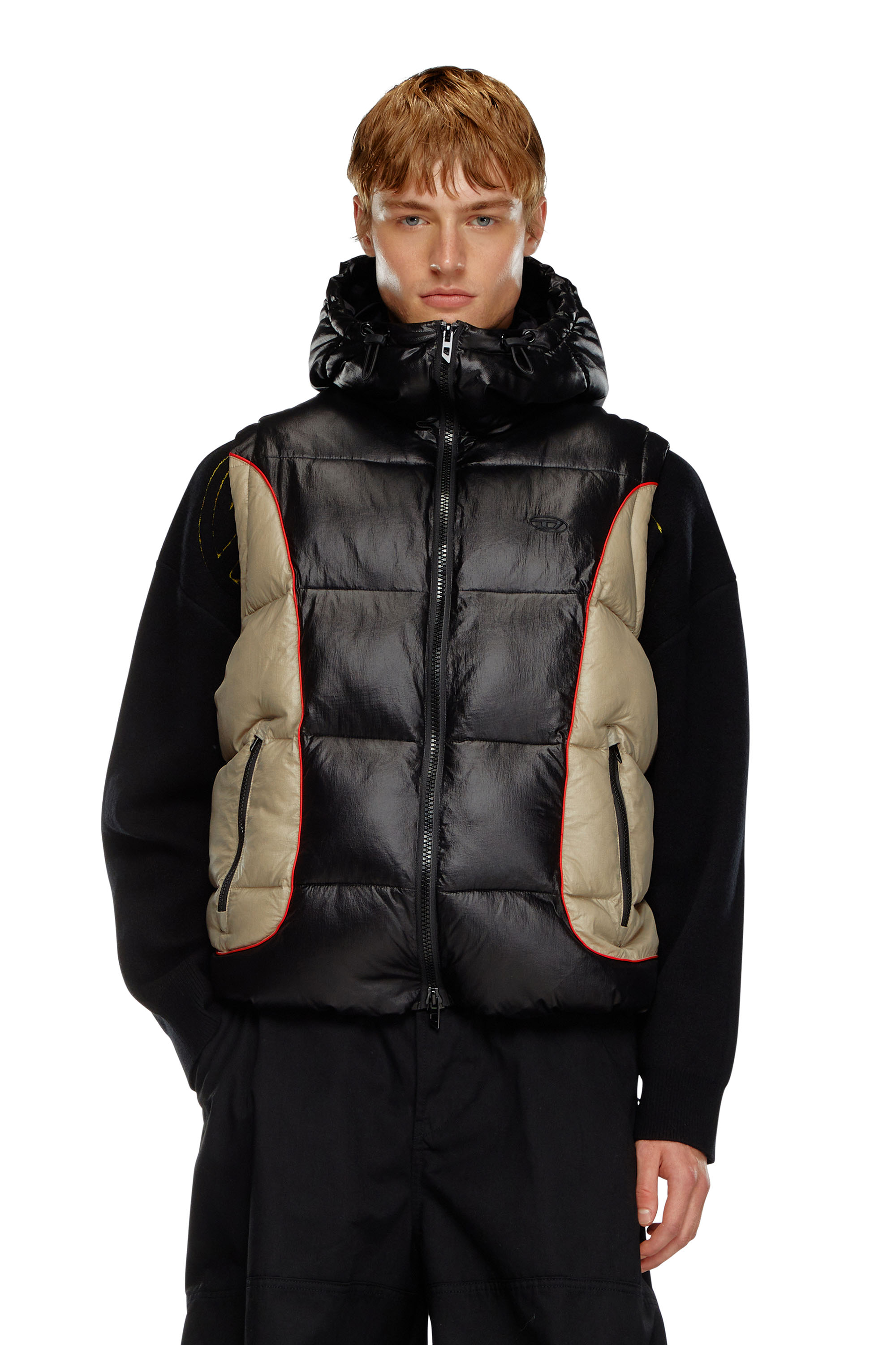 Diesel - Hooded puffer vest in shiny ripstop - Winter Jackets - Man - Multicolor