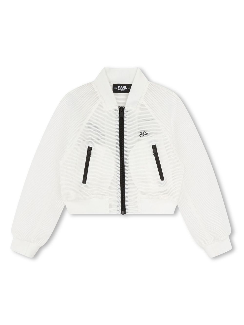 Karl Lagerfeld Kids logo刺绣拉链飞行员夹克 - 白色