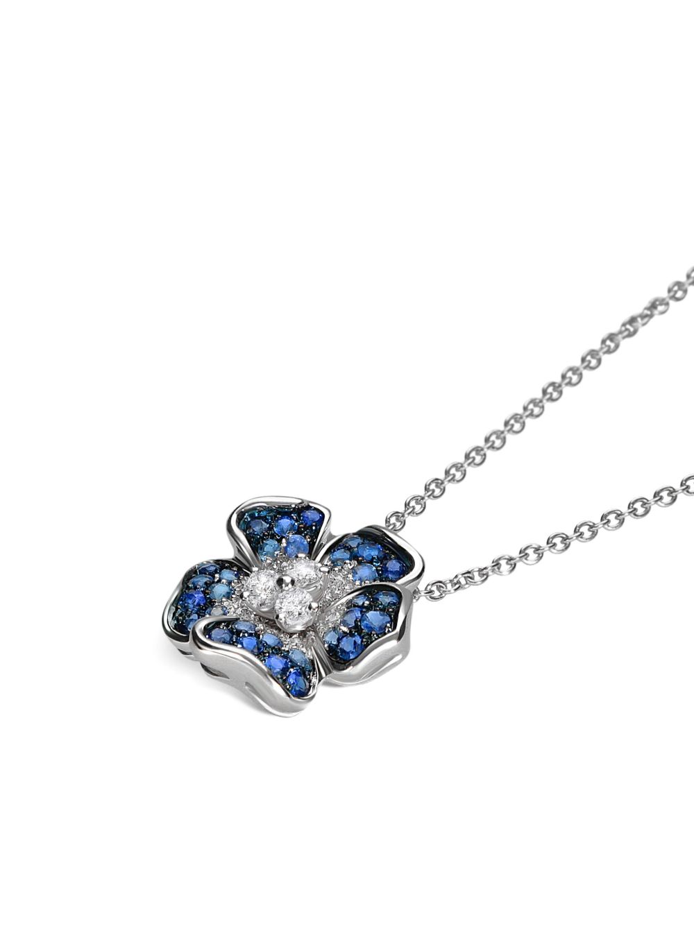LEO PIZZO 18K白金 Flora 钻石蓝宝石项链 - 银色