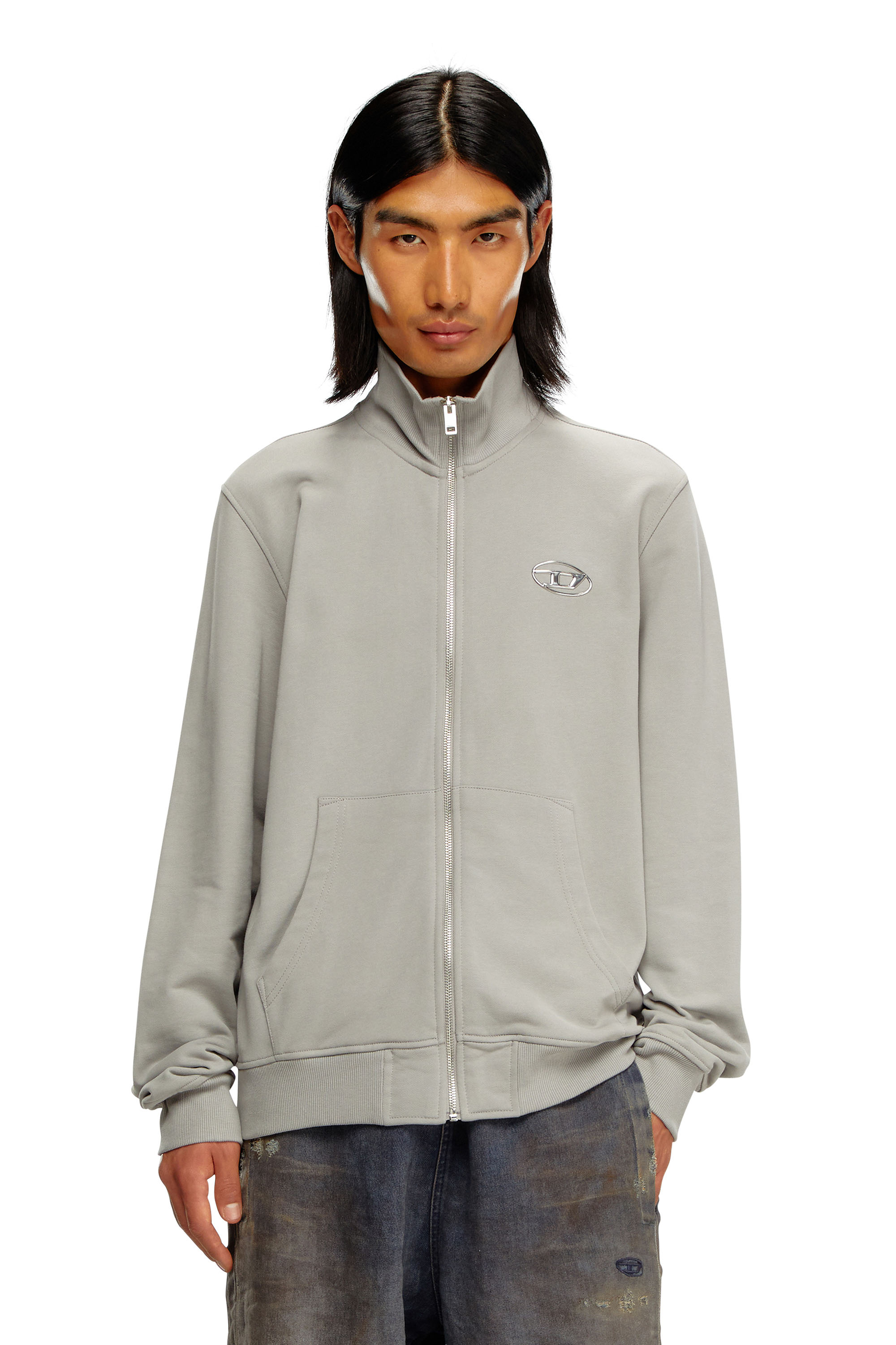 Diesel - Zip-up sweatshirt with metallic logo - Sweaters - Man - Grey