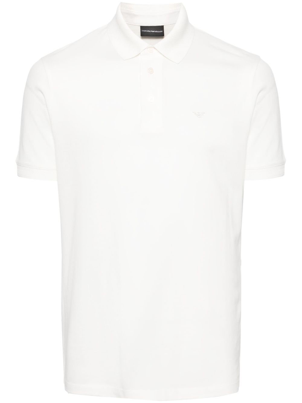 Emporio Armani logo刺绣珠地布polo衫 - 白色