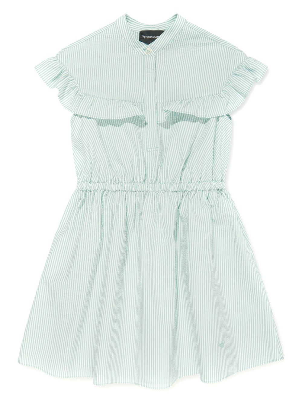 Emporio Armani Kids 条纹泡泡纱迷你连衣裙 - 绿色