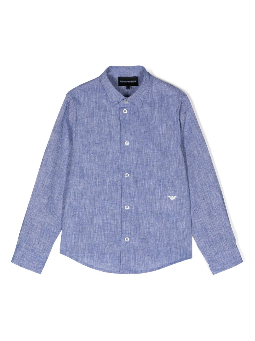 Emporio Armani Kids logo刺绣棉混纺衬衫 - 蓝色