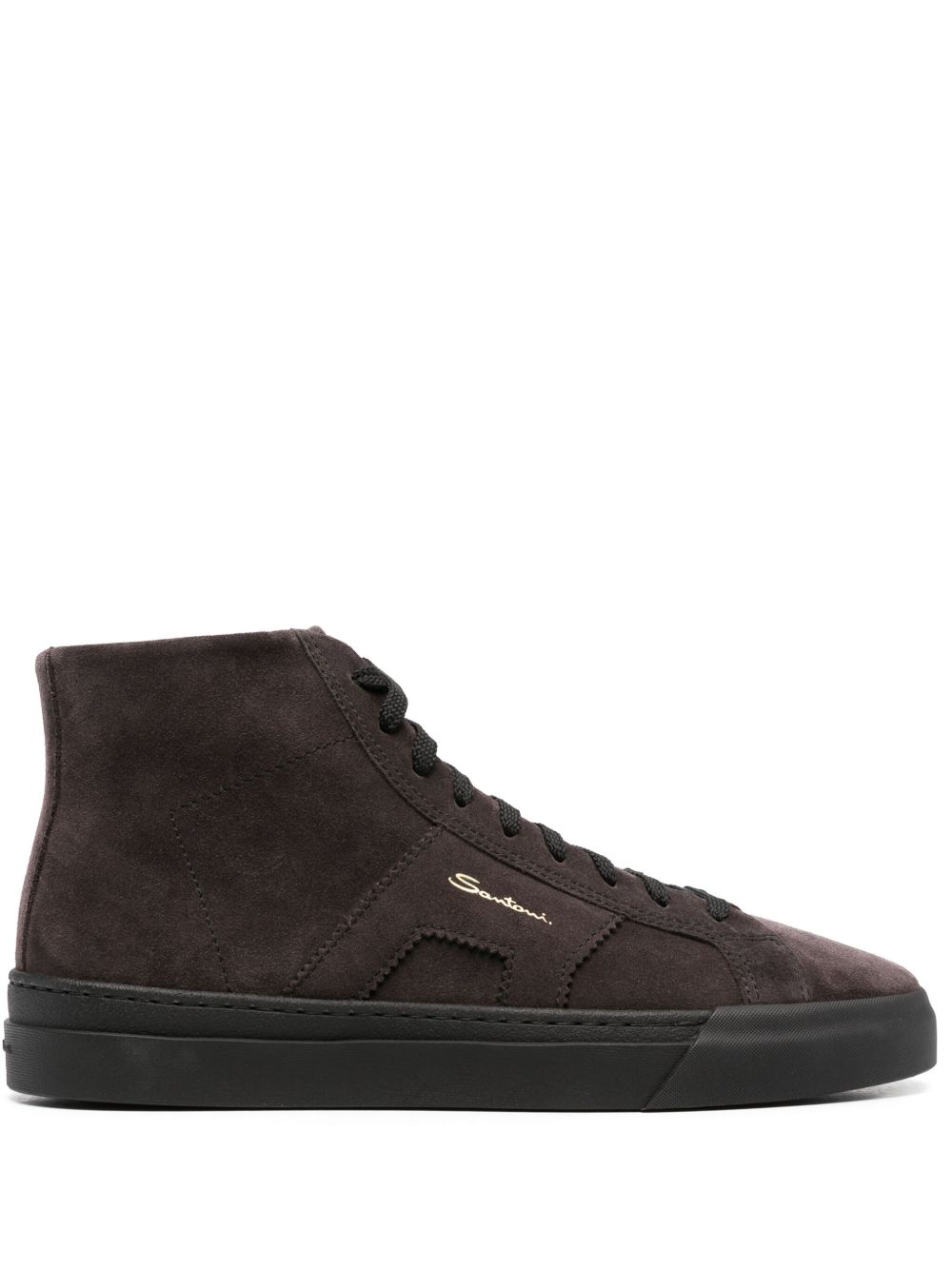 Santoni logo印花绒面皮运动鞋 - 灰色