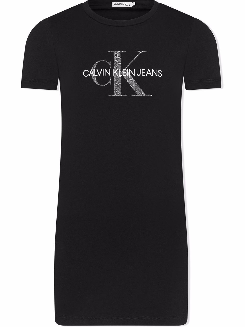 Calvin Klein Kids logo印花短袖T恤式连衣裙 - 黑色