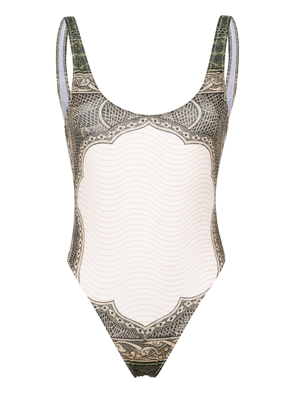 Jean Paul Gaultier Cartouche 印花高衩连体泳衣 - 绿色