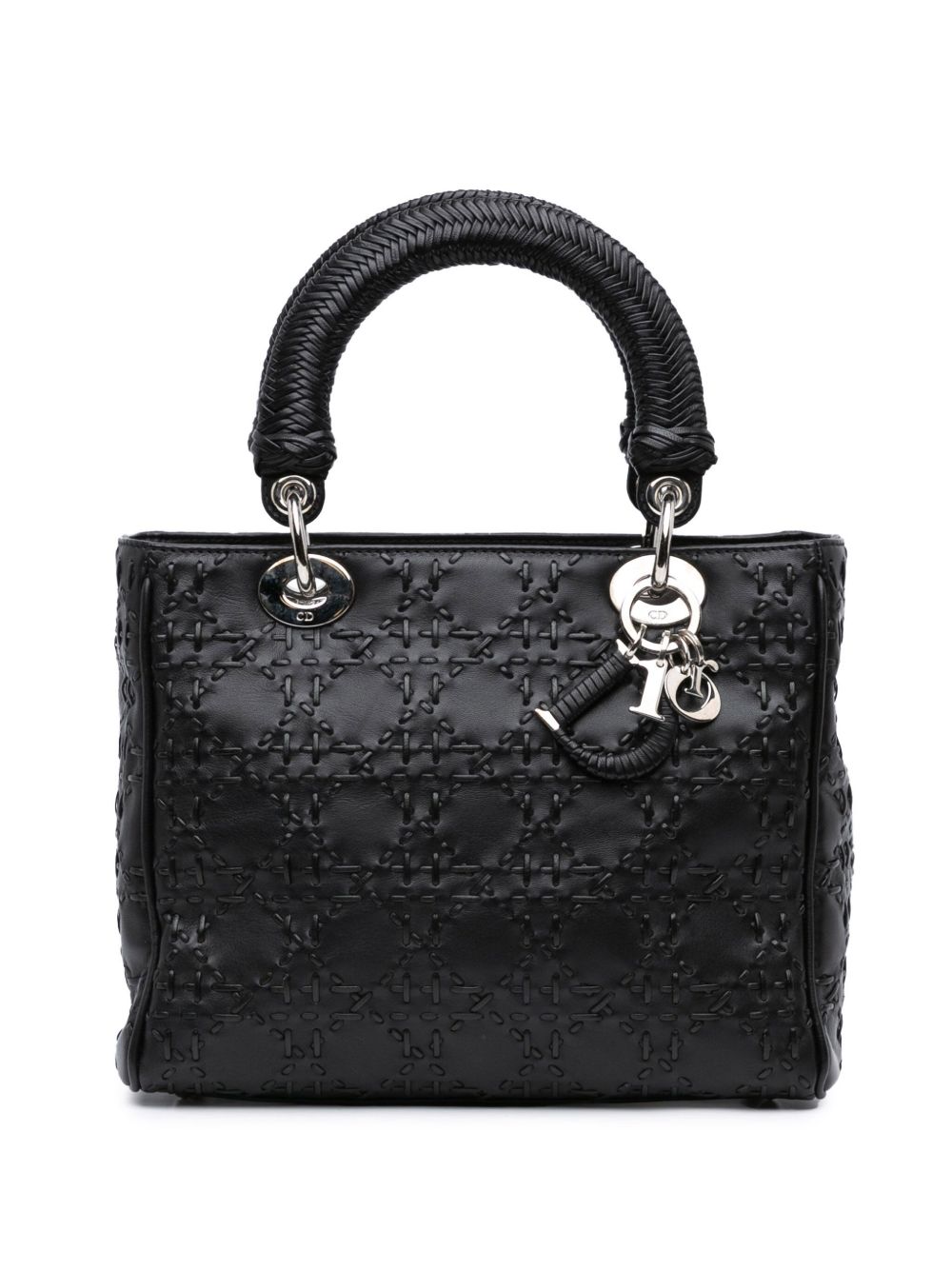 Christian Dior Pre-Owned Cannage Lady Dior 中号锁缝针脚小牛皮斜挎包（2006年典藏款） - 黑色