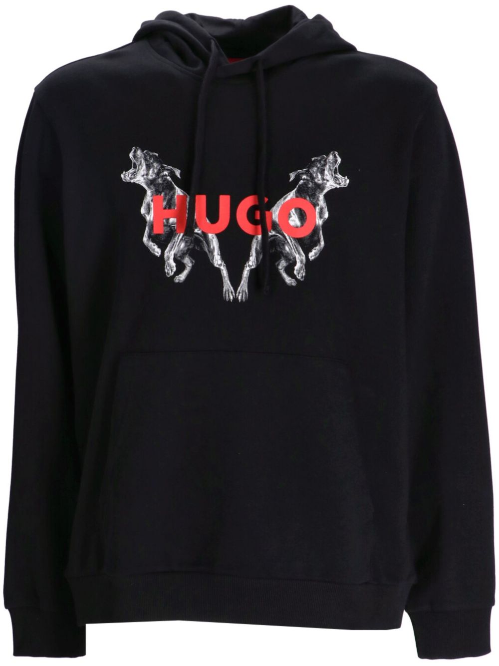 HUGO logo印花连帽衫 - 黑色