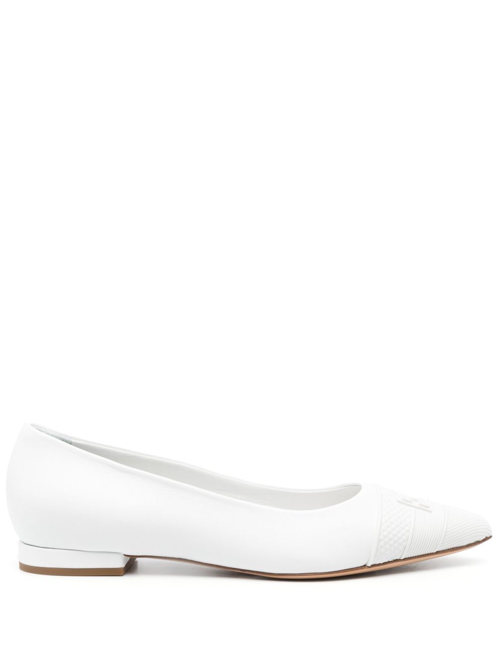 Casadei 压纹logo低跟皮质芭蕾平底鞋 - 白色