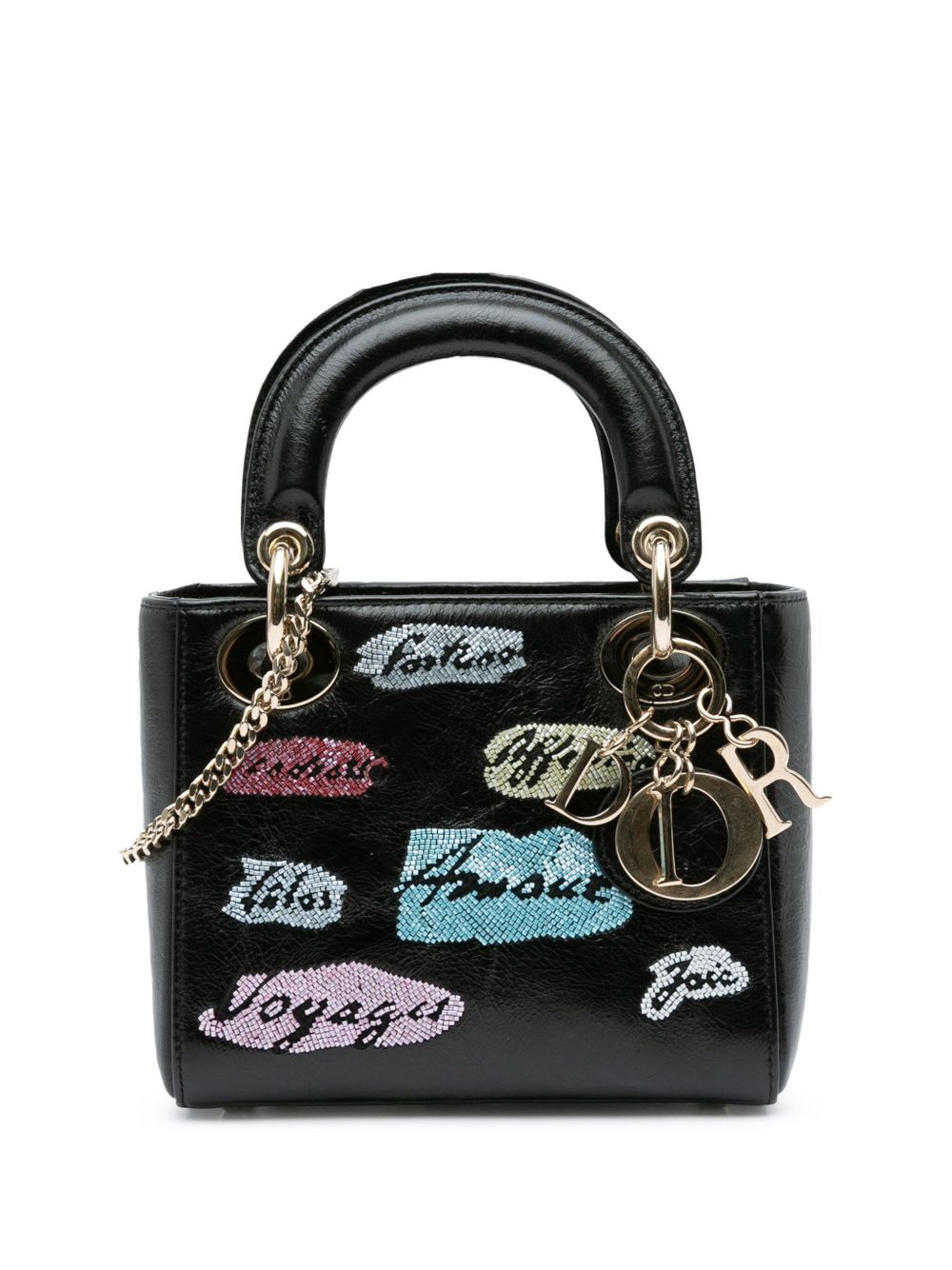 Christian Dior Pre-Owned Lady Dior 迷你珠饰小牛皮斜挎包（2016年典藏款） - 黑色