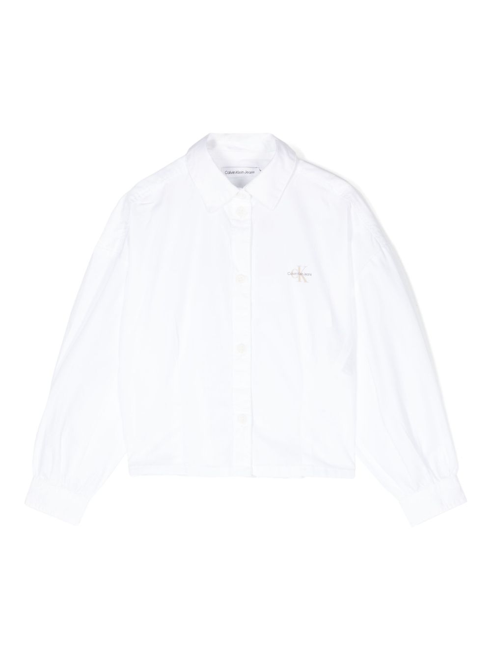 Calvin Klein Kids 府绸蓬松衣袖衬衫 - 白色