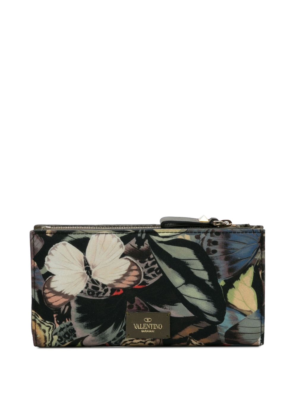 Valentino Garavani Pre-Owned 蝴蝶印花拉链长款钱包 - 黑色