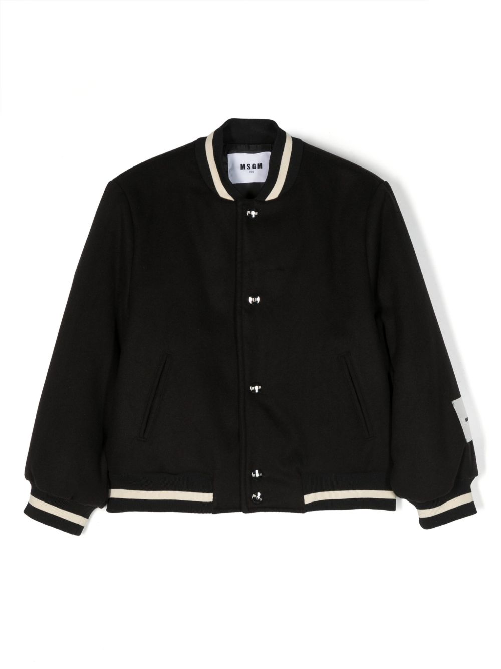 MSGM Kids 标贴条纹飞行员夹克 - 黑色