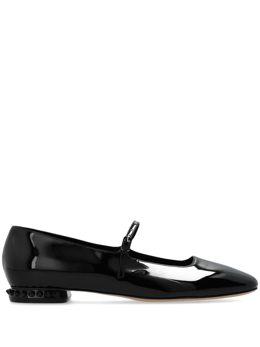 Casadei 铆钉缀饰亮面芭蕾平底鞋 - 黑色
