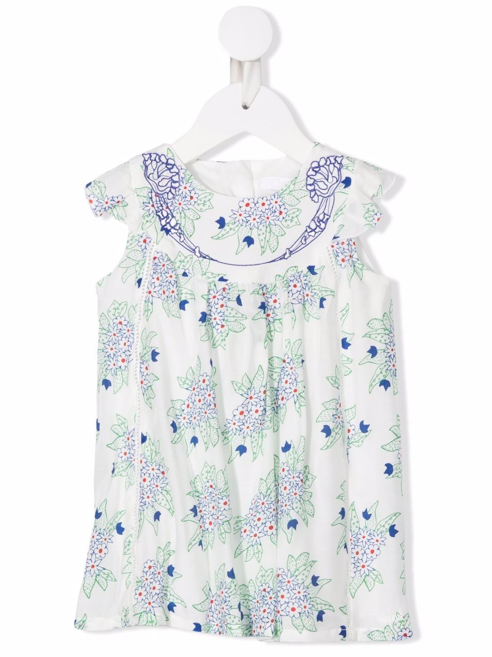 Chloé Kids 花卉印花中长连衣裙 - 中性色