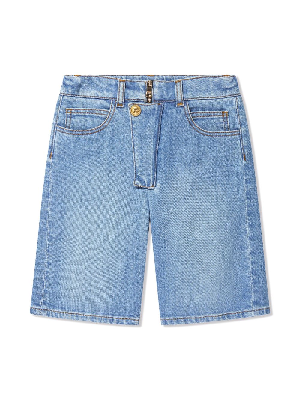Balmain Kids 纽扣镶嵌牛仔短裤 - 蓝色