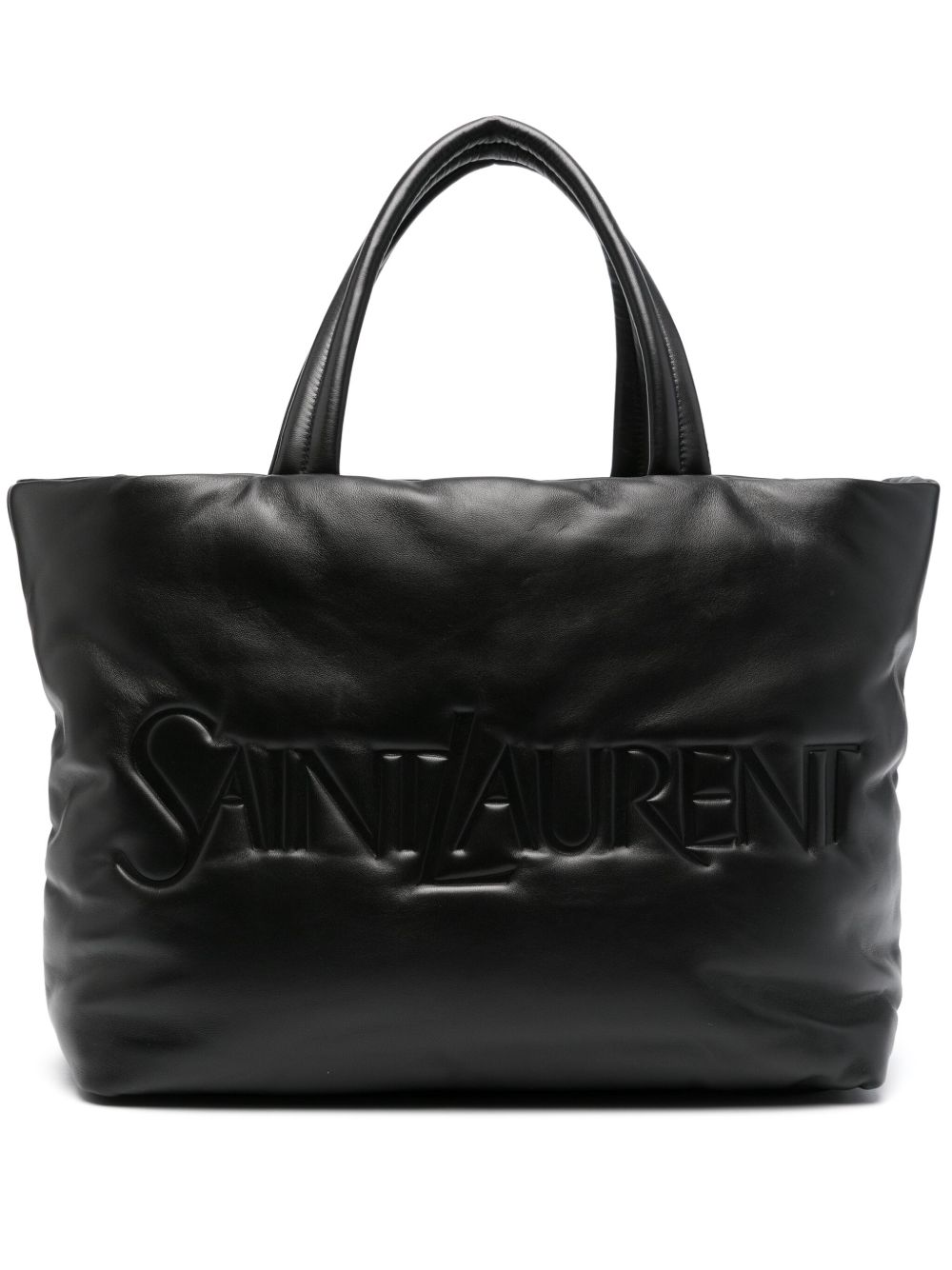 Saint Laurent logo凹面压花皮质托特包 - 黑色