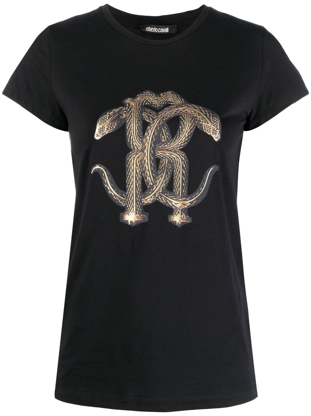 Roberto Cavalli Mirror Snake 印花T恤 - 黑色