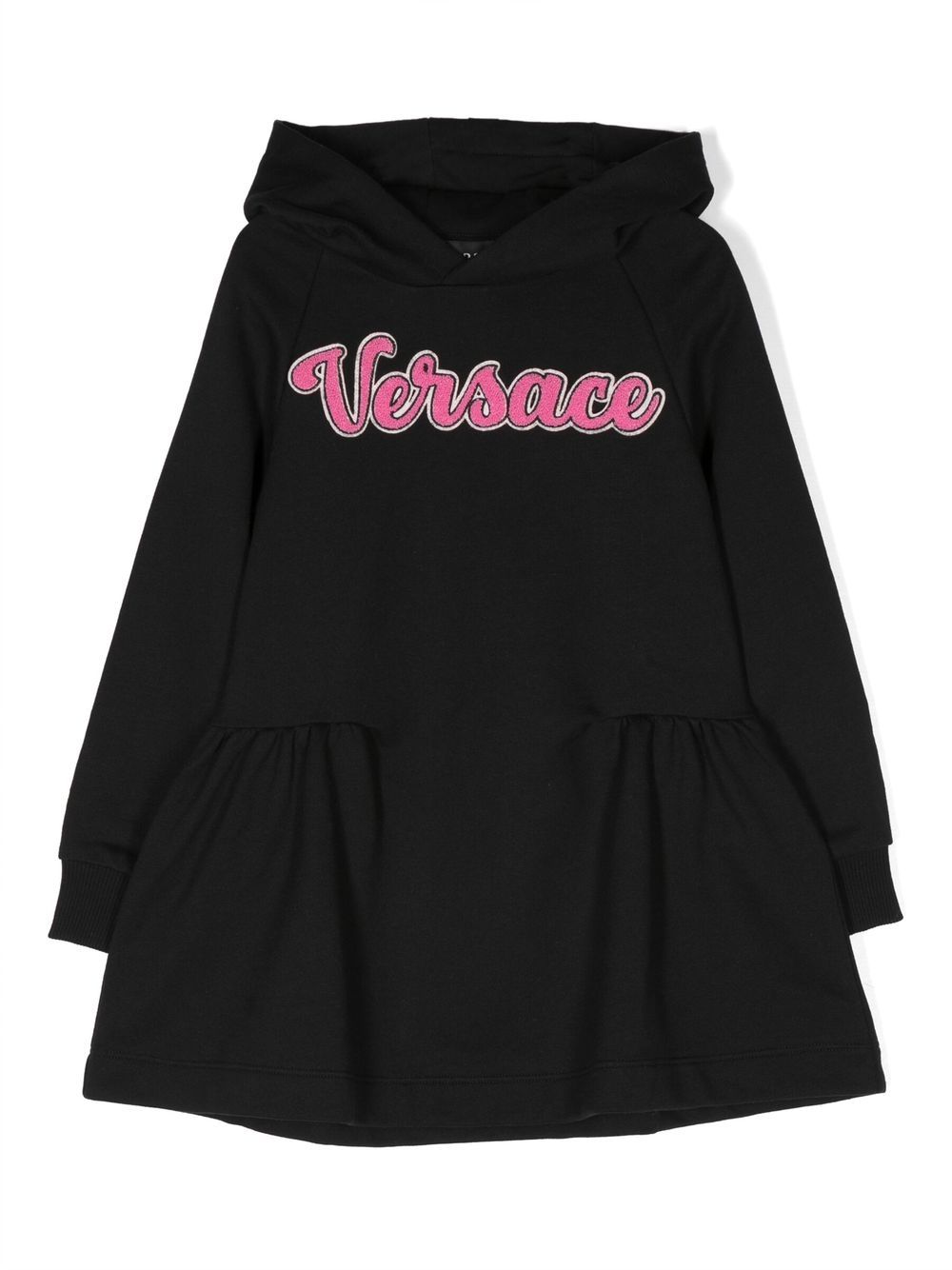 Versace Kids logo印花连帽连衣裙 - 黑色