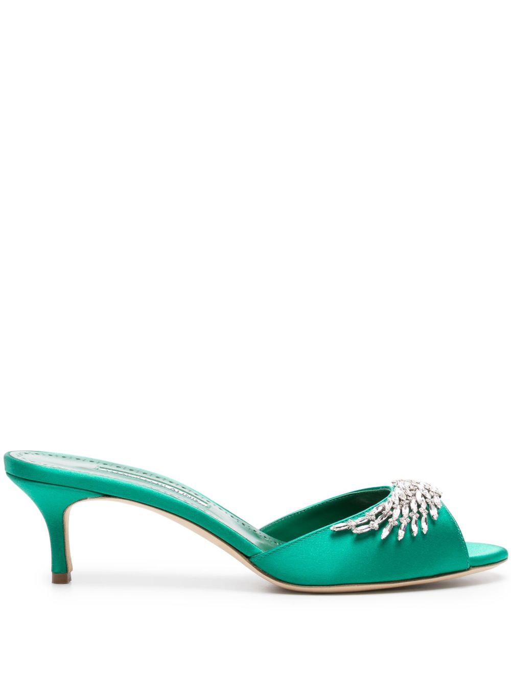 Manolo Blahnik Lumana 中跟缎面穆勒鞋 - 绿色