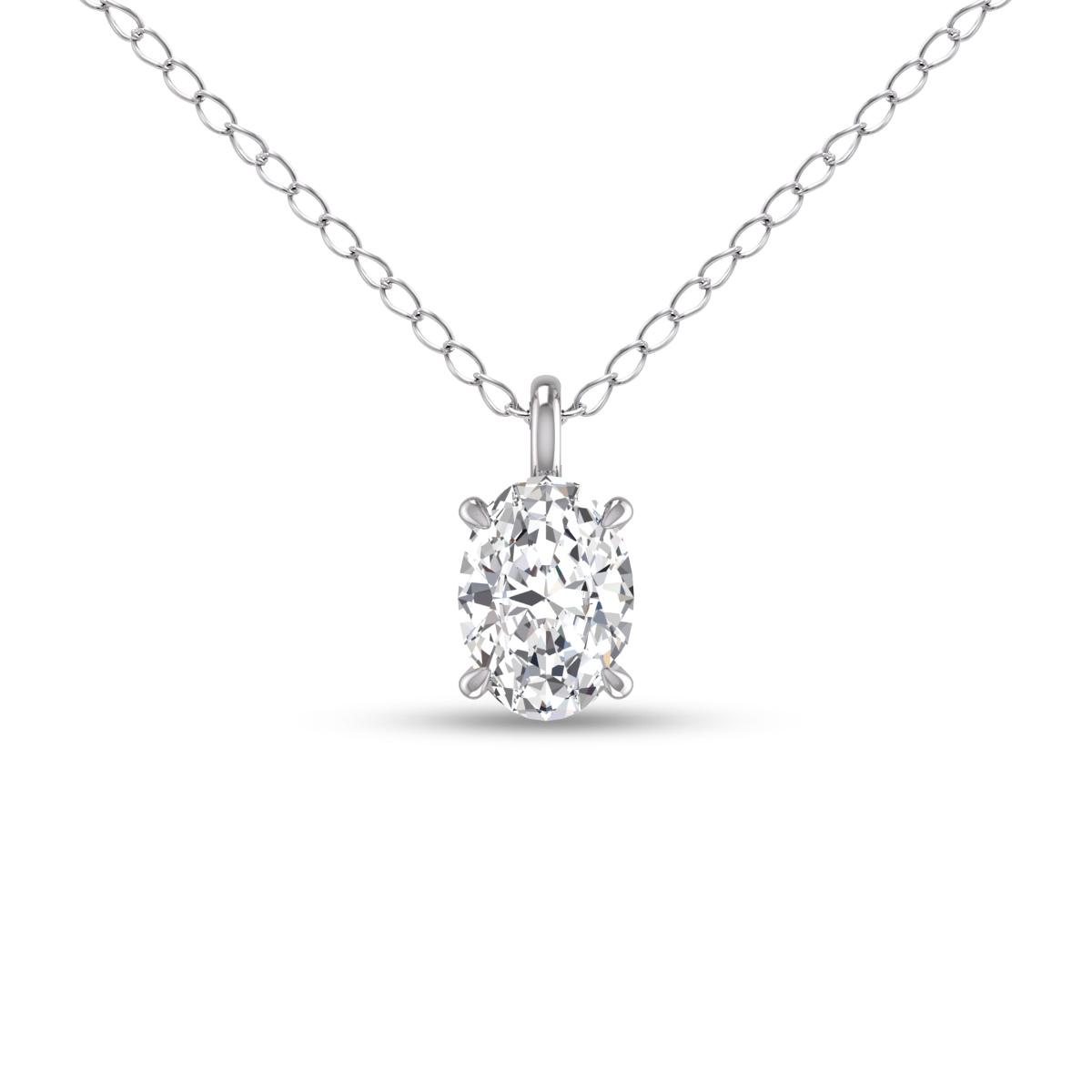 Lab Grown 1/4 Carat Oval Solitaire Diamond Pendant in 14K White Gold