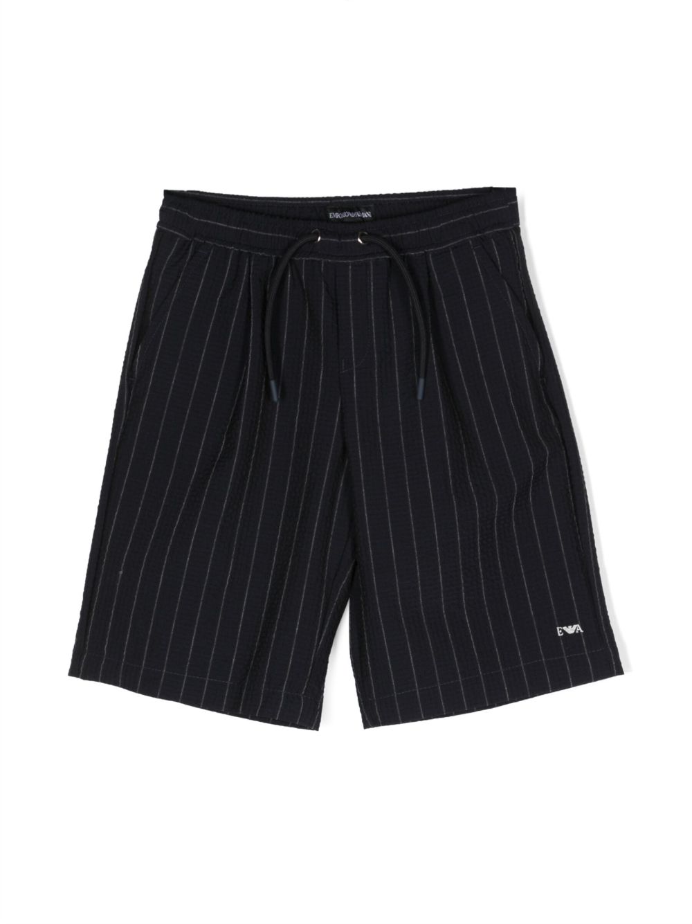 Emporio Armani Kids logo刺绣条纹短裤 - 蓝色