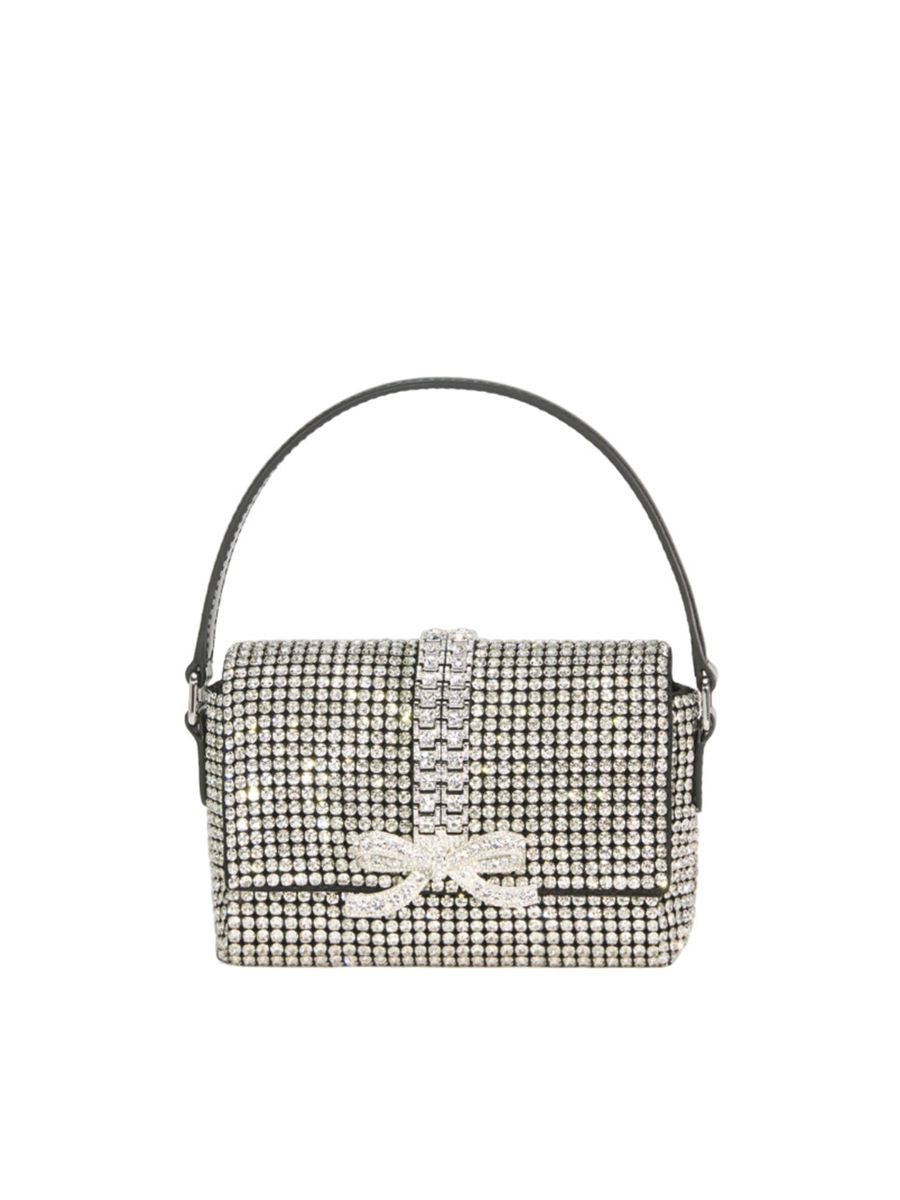 Self-Portrait Micro Bag In Silver Rhinestones Chain