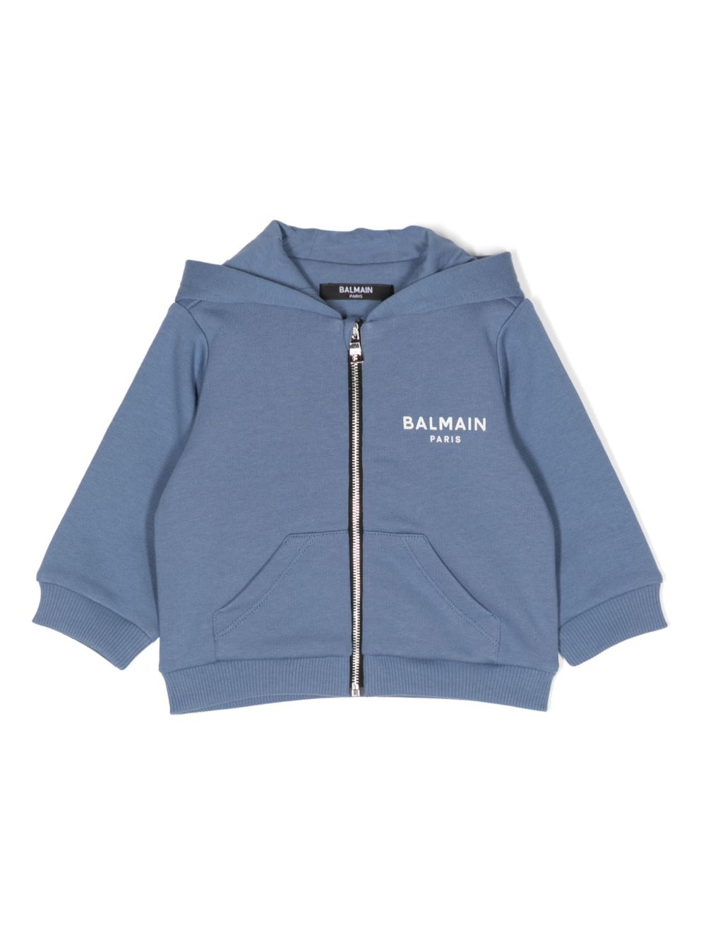 Balmain Kids logo印花拉链连帽衫 - 蓝色