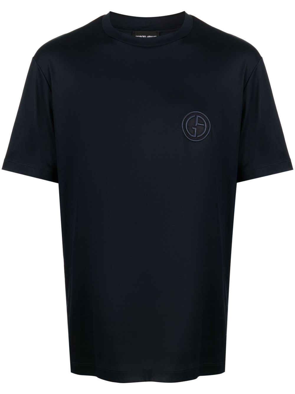 Giorgio Armani logo刺绣棉T恤 - 蓝色