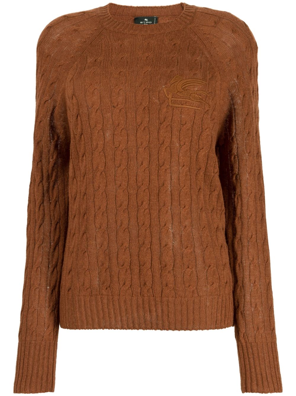 ETRO logo刺绣粗绞花针织毛衣 - 褐色