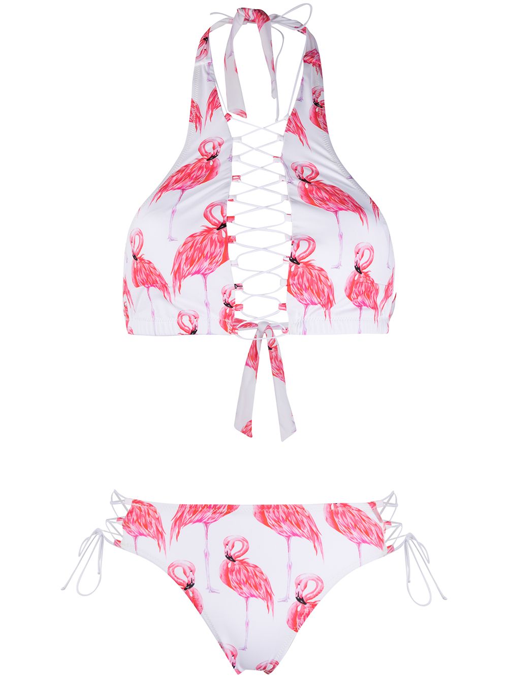 Noire Swimwear Addicted Flamingo 绑带比基尼 - 白色