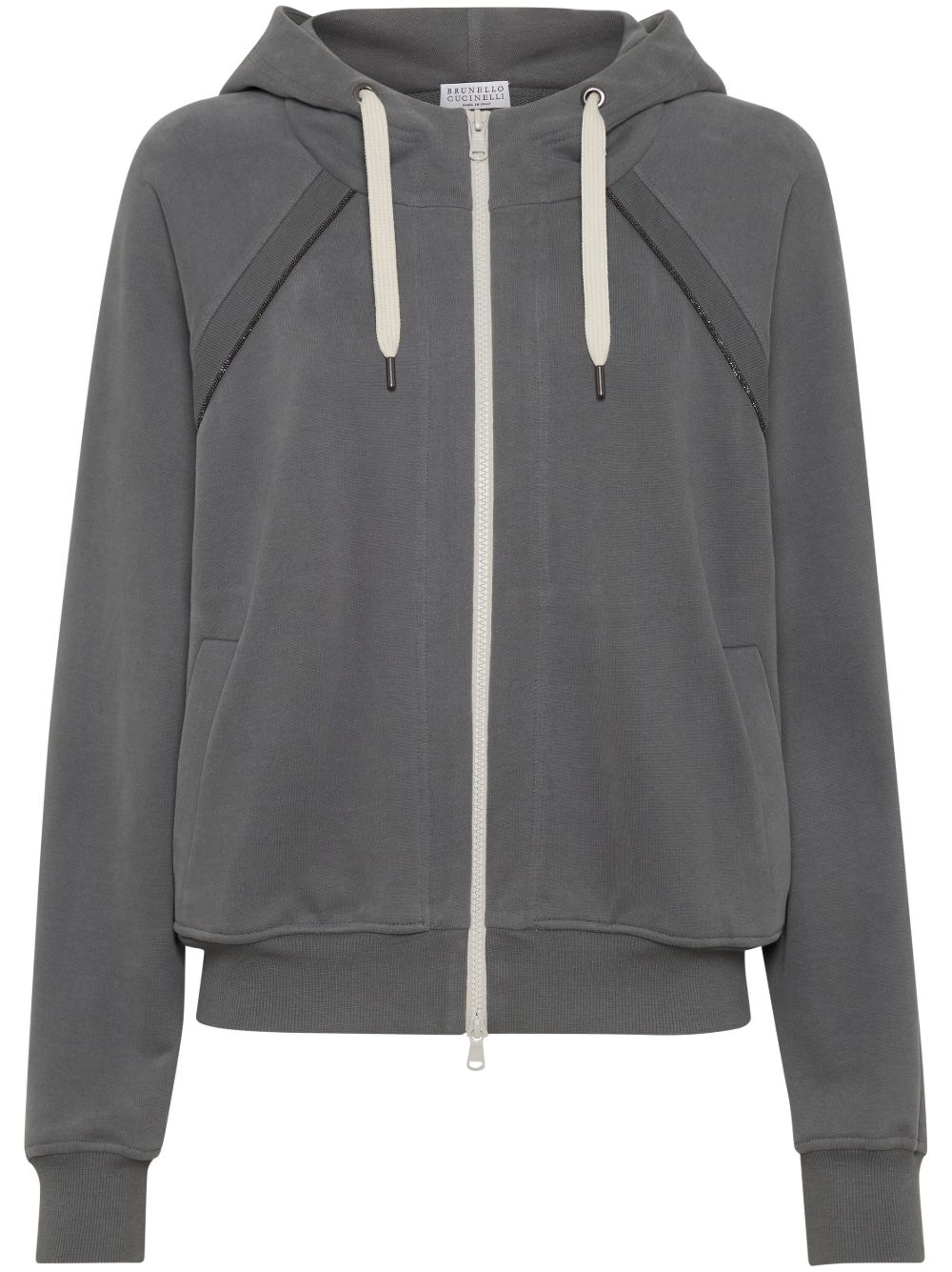 Brunello Cucinelli Monili 珠饰棉拉链连帽衫 - 灰色