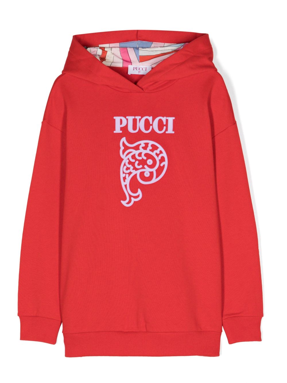PUCCI Junior 凸起logo棉连帽衫 - 红色