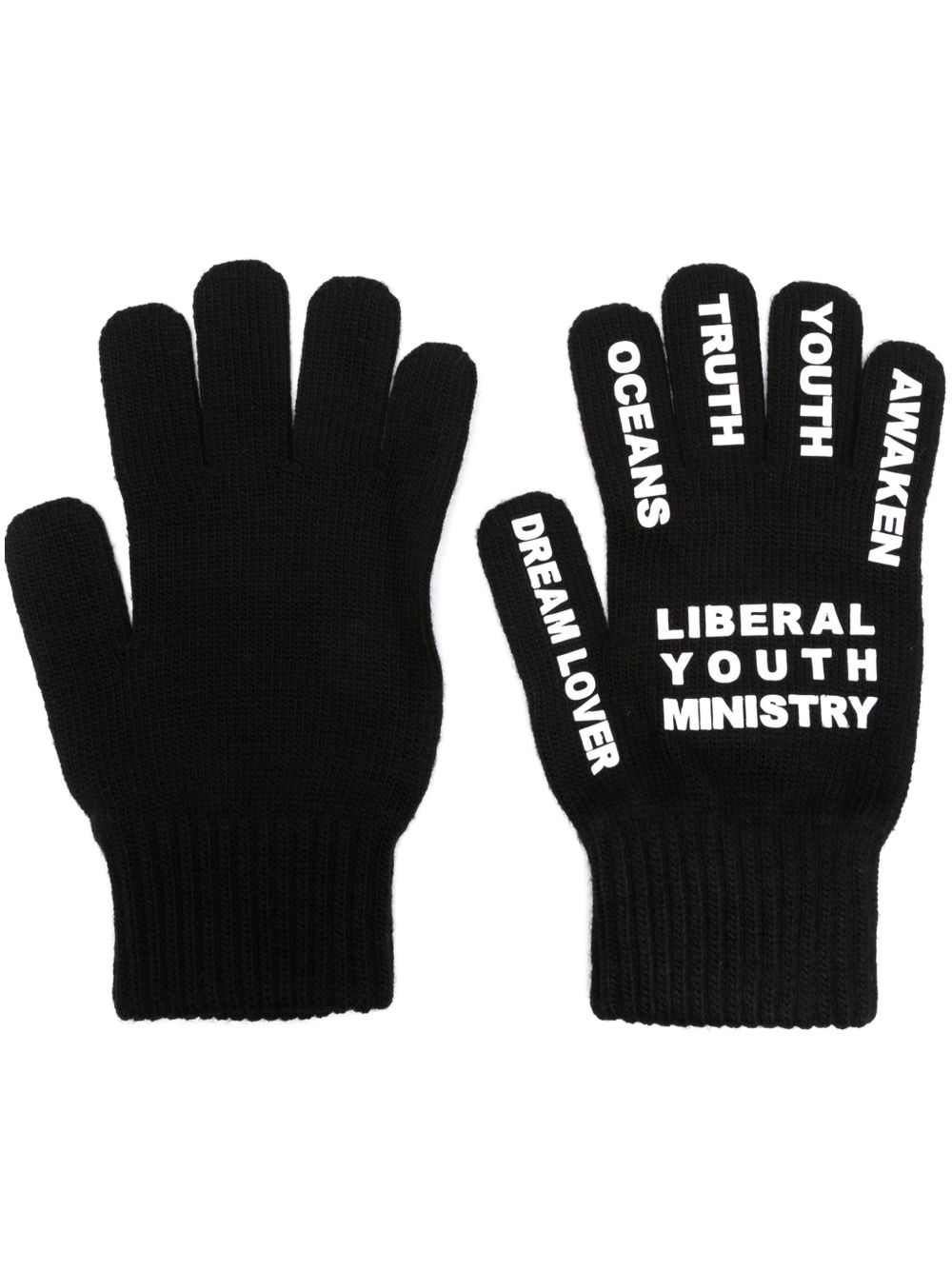 Liberal Youth Ministry logo印花针织手套 - 黑色