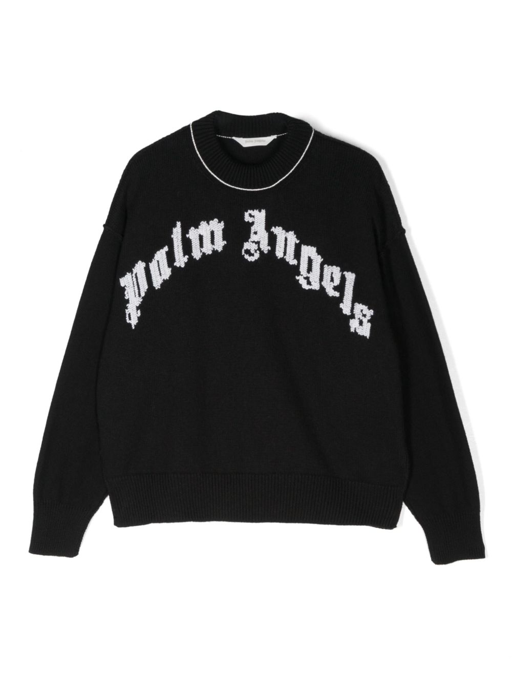 Palm Angels Kids 弧形logo圆领毛衣 - 黑色
