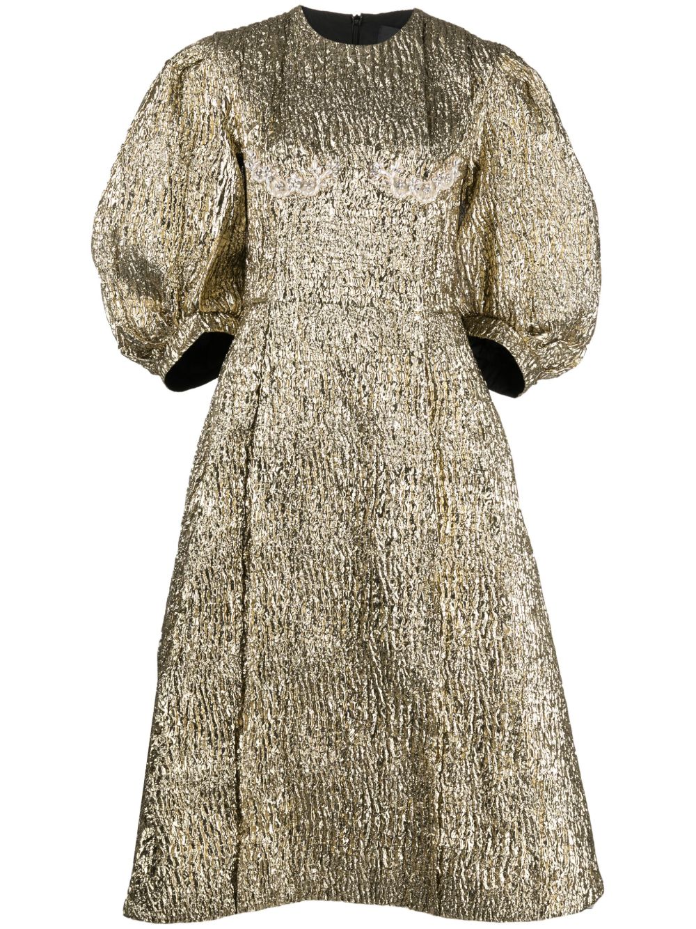 Simone Rocha 晶饰泡泡纱中长连衣裙 - 金色