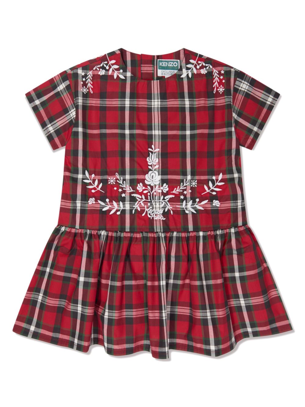 Kenzo Kids 格纹棉连衣裙 - 红色