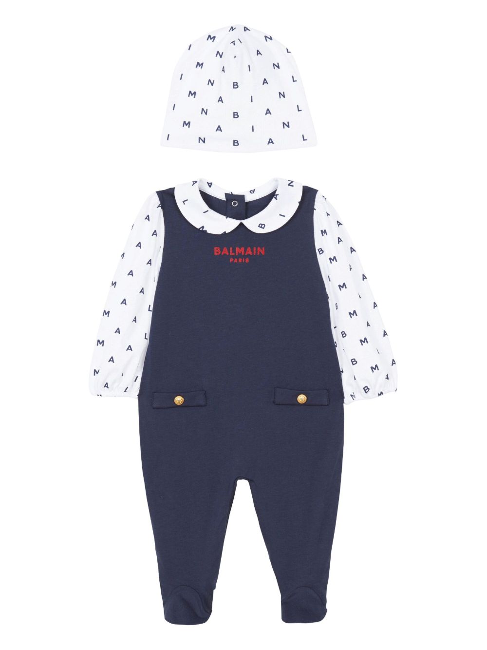 Balmain Kids Letters 印花棉睡衣和套头帽（两件装） - 蓝色
