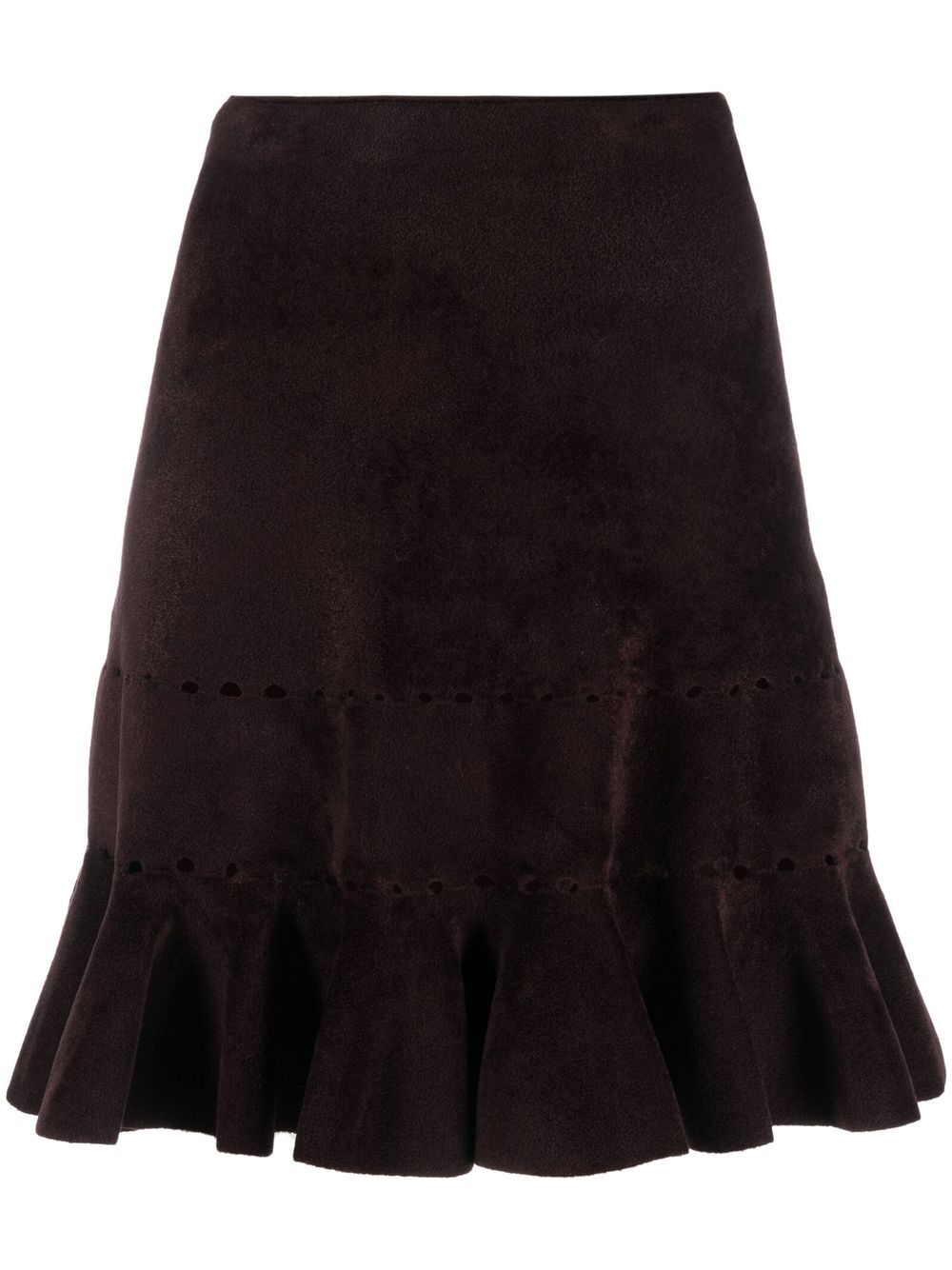 Alaïa Pre-Owned 人造绒面皮荷叶边裙摆半身裙（2000年代典藏款） - 褐色