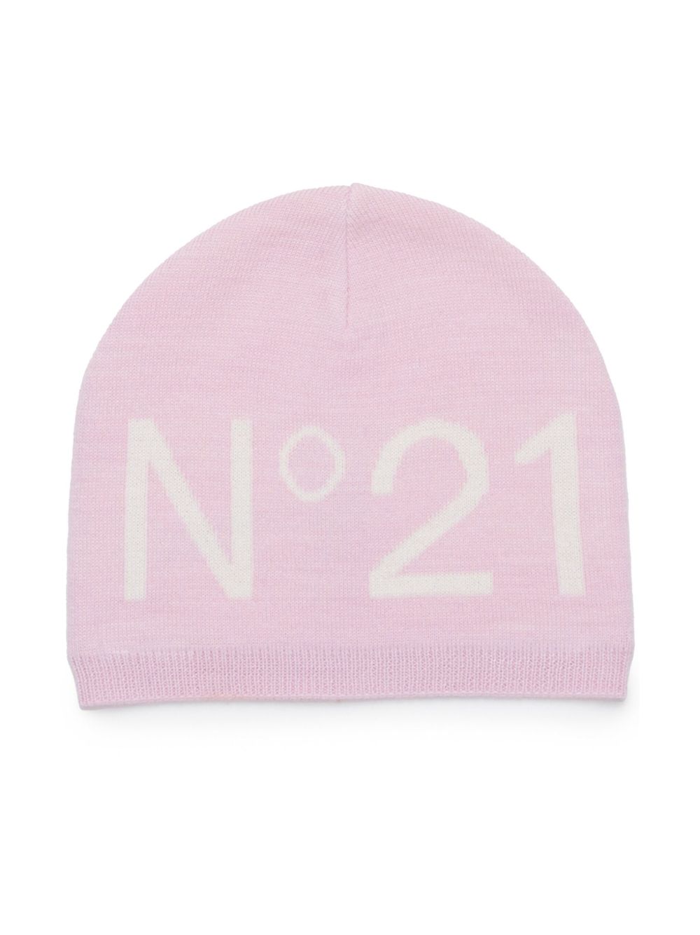 Nº21 Kids logo嵌花针织羊毛套头帽 - 粉色