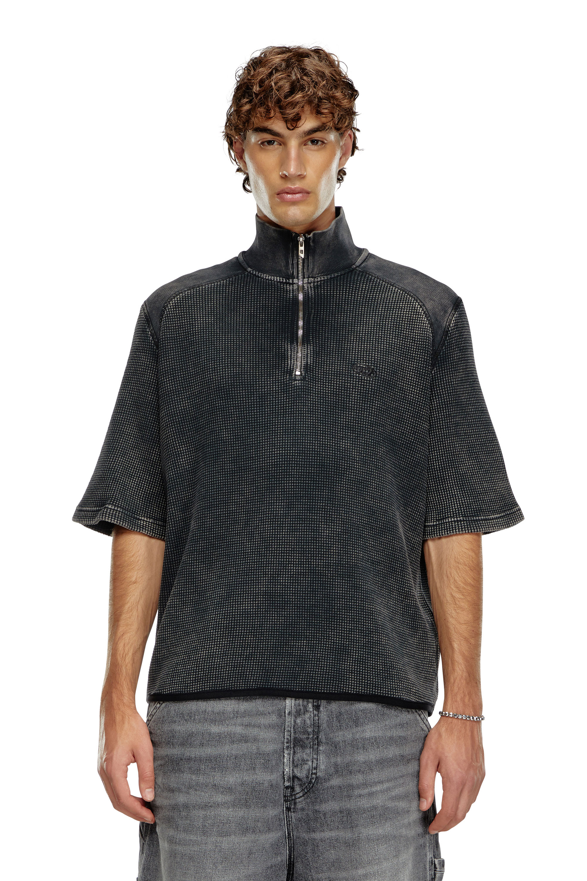 Diesel - Short-sleeve waffle-knit sweatshirt - Sweaters - Man - Black