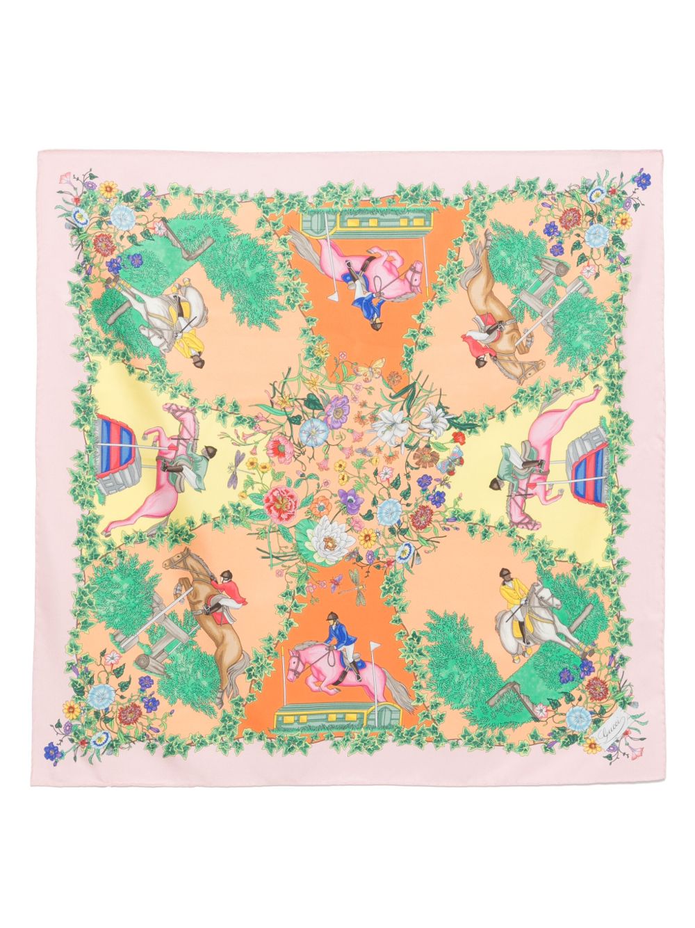 Gucci 花卉印花真丝围巾 - 粉色