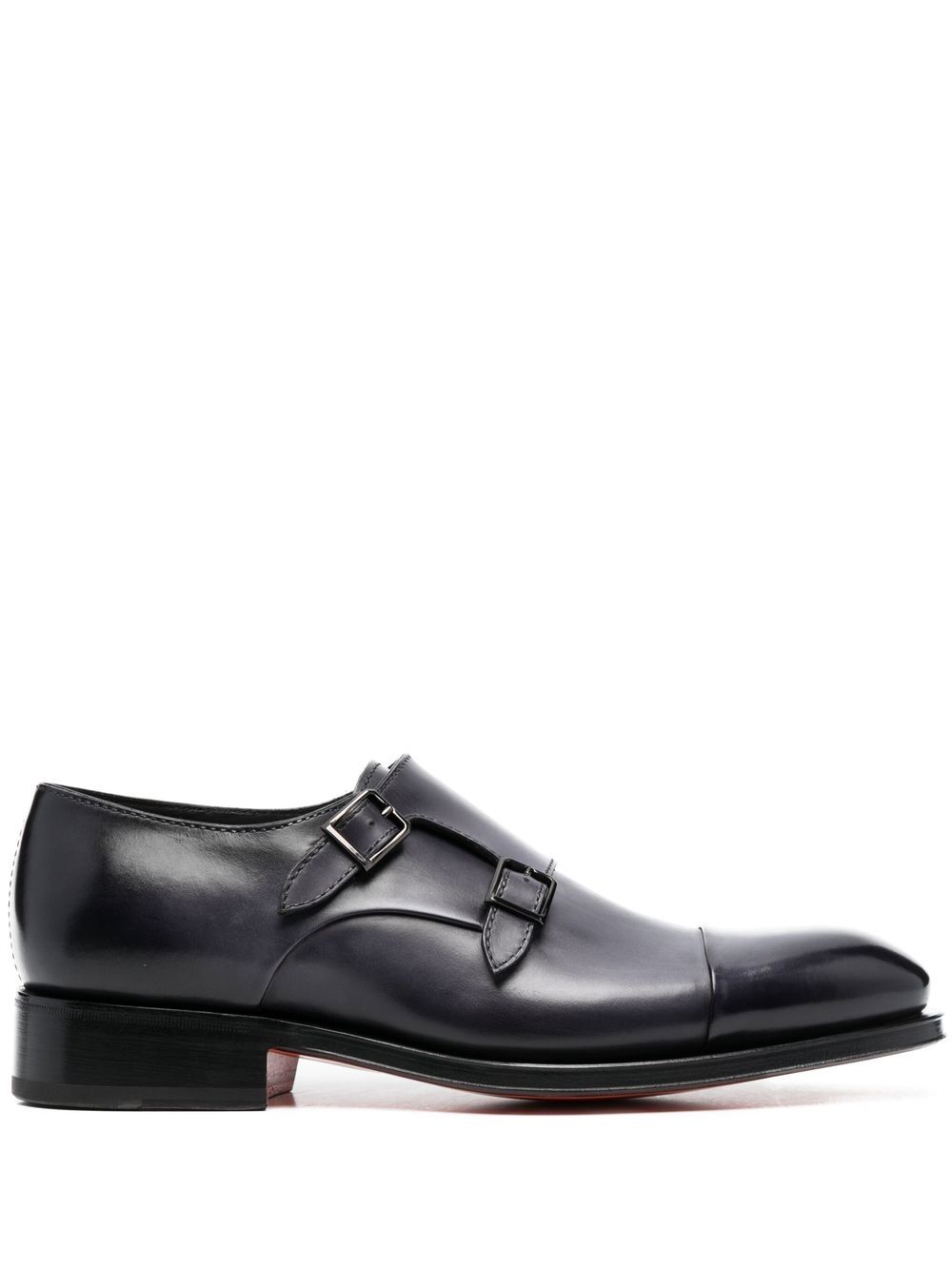 Santoni 双带皮质孟克鞋 - 黑色