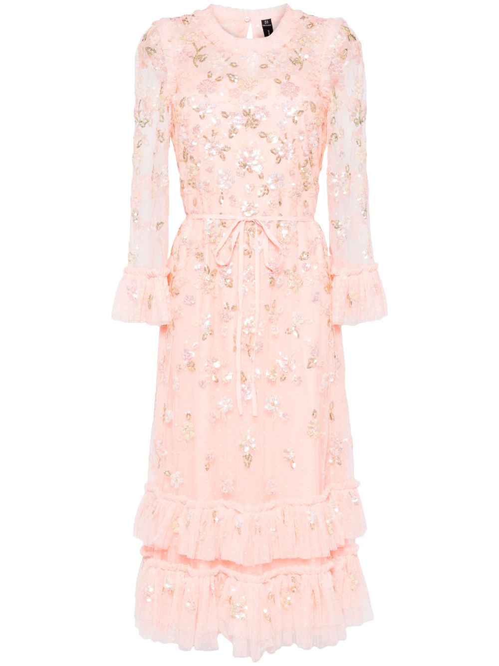 Needle & Thread Sequin Bloom 薄纱中长连衣裙 - 粉色