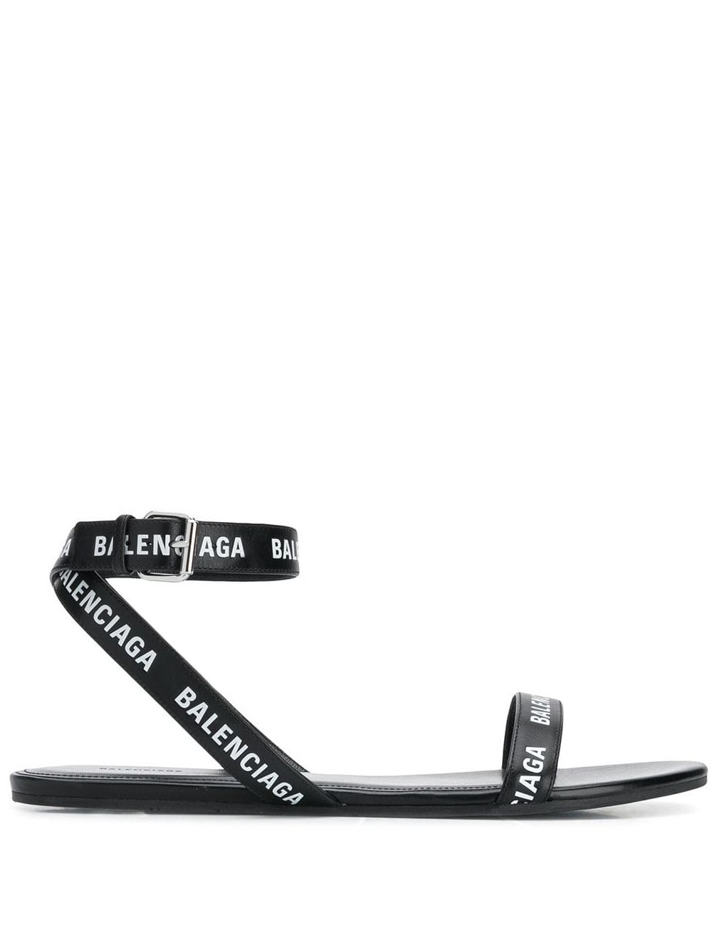 Balenciaga logo平底凉鞋 - 黑色